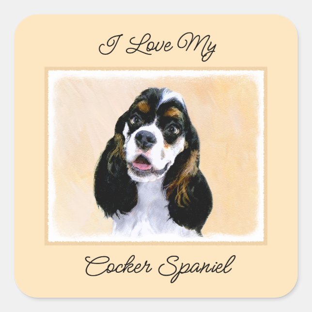Cocker Spaniel (Parti) Painting - Original Dog Art Square Sticker (Front)