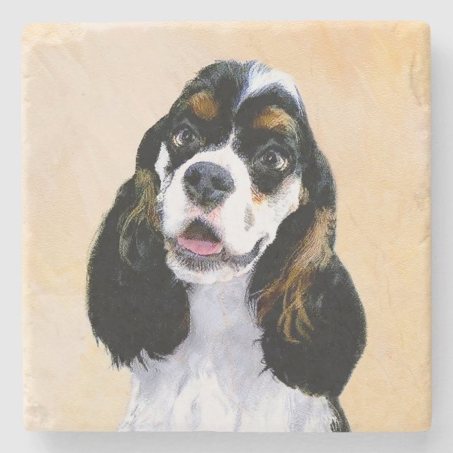 Cocker Spaniel (Parti) Painting - Original Dog Art Stone Coaster (Front)