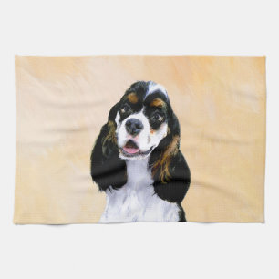 Cocker Spaniel (Parti) Painting - Original Dog Art Tea Towel