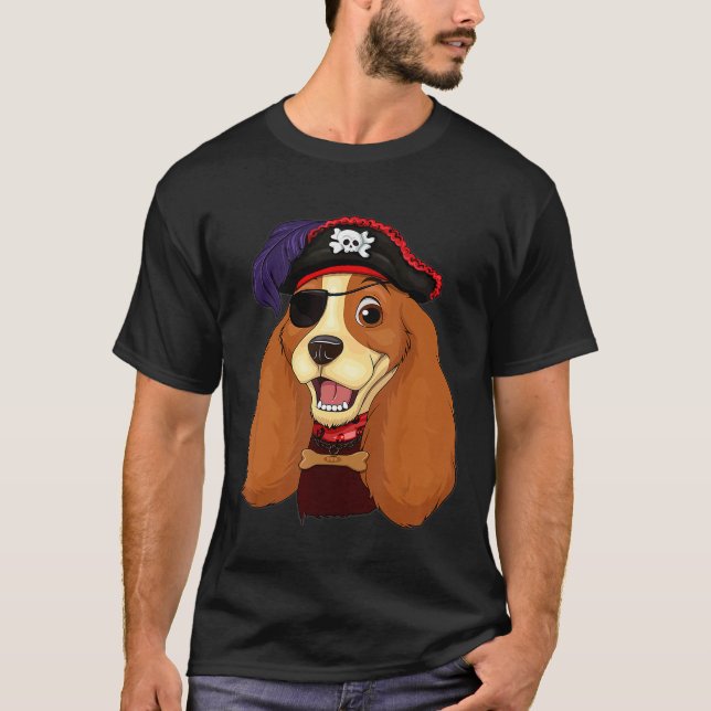 Cocker Spaniel Pirate Skull Crossbones Halloween C T-Shirt (Front)