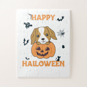 Cocker Spaniel Pumpkin Cute Dogs Happy Halloween Jigsaw Puzzle