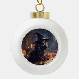 Cocker Spaniel Pumpkins Halloween Scary Ceramic Ball Christmas Ornament