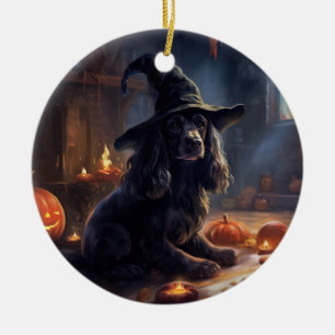 Cocker Spaniel Pumpkins Halloween Scary Ceramic Tree Decoration