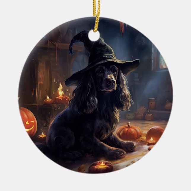 Cocker Spaniel Pumpkins Halloween Scary Ceramic Tree Decoration (Front)