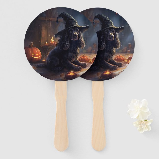 Cocker Spaniel Pumpkins Halloween Scary Hand Fan (Front and Back)