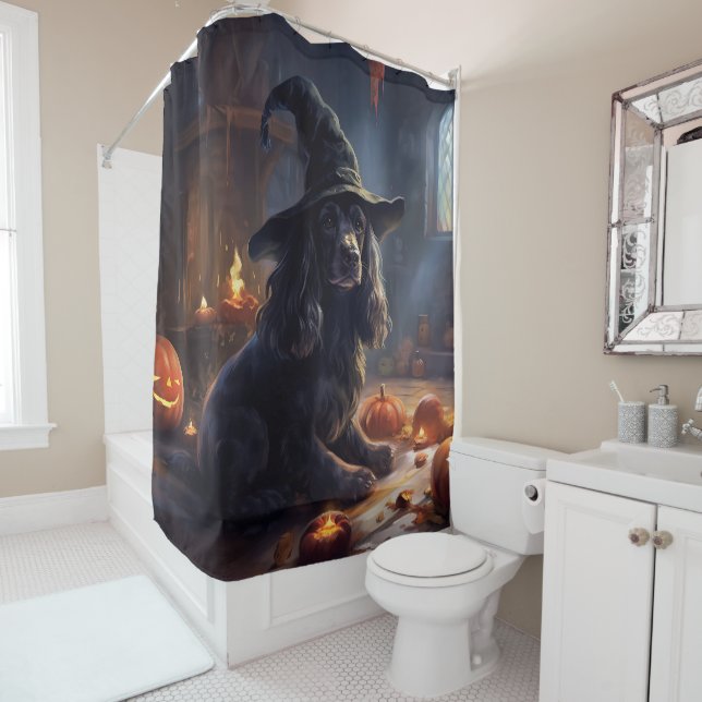 Cocker Spaniel Pumpkins Halloween Scary Shower Curtain (In Situ)