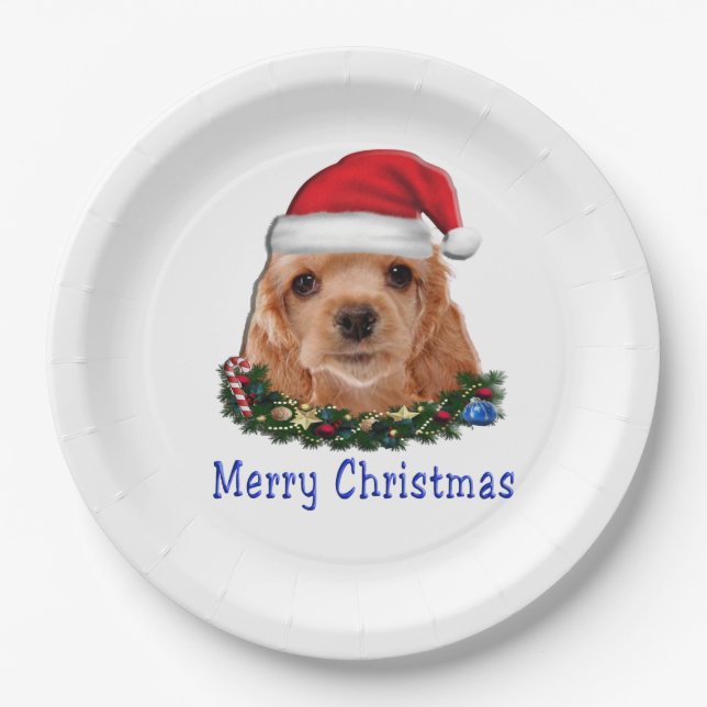 Cocker spaniel puppie christmas paper plate (Front)
