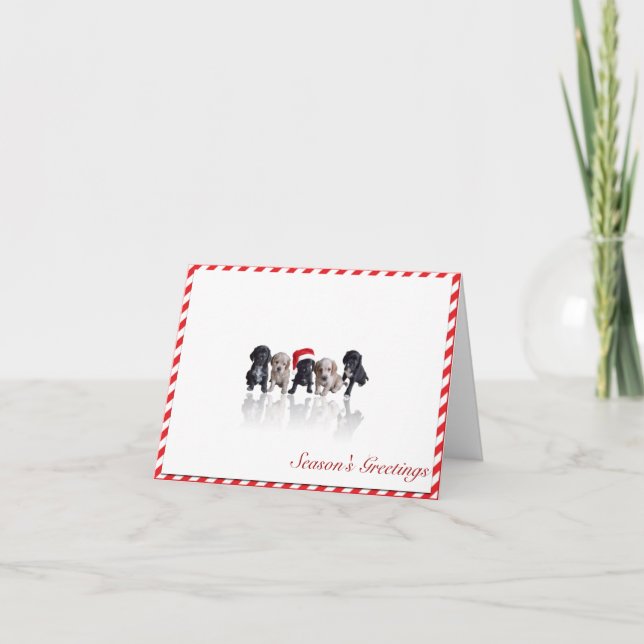 Cocker Spaniel Puppies in Santa Hat Christmas Card (Front)