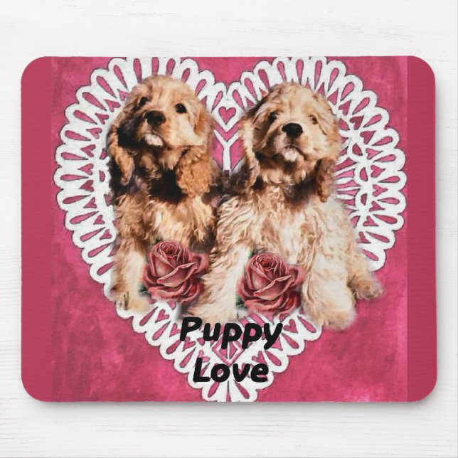 Cocker Spaniel Puppies Valentines Mouse Mat (Front)