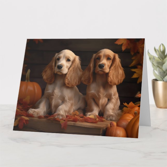 Cocker Spaniel Puppy Autumn Delight Pumpkin  Card (Small Plant)