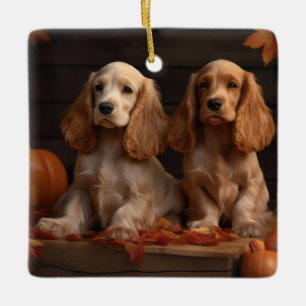 Cocker Spaniel Puppy Autumn Delight Pumpkin  Ceramic Ornament