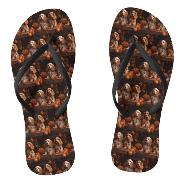Cocker Spaniel Puppy Autumn Delight Pumpkin  Flip Flops (Footbed)