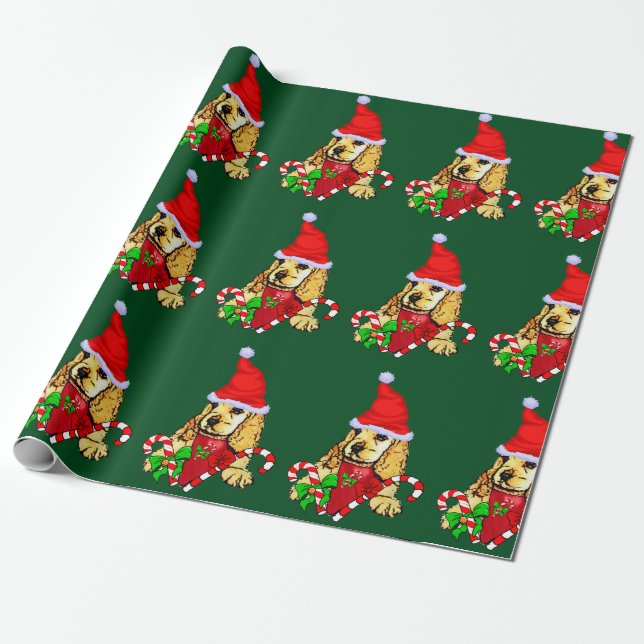 Cocker Spaniel Puppy Christmas Wrapping Paper (Unrolled)