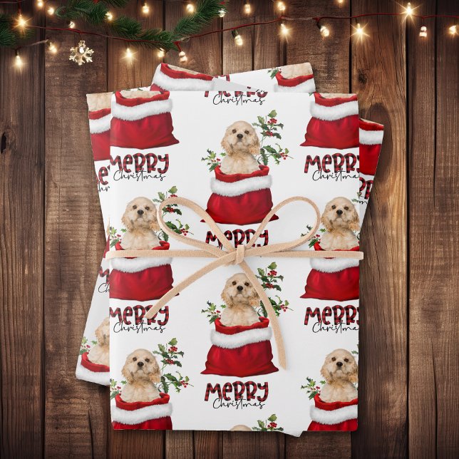 Cocker Spaniel Puppy Dog in Holiday Gift Bag Wrapping Paper Sheet (Creator Uploaded)