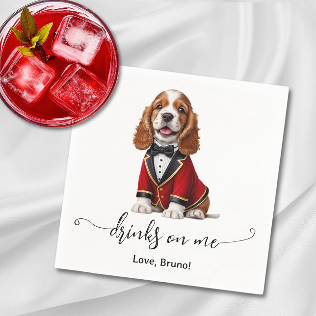Cocker Spaniel Puppy Drinks On Me Wedding Napkin (Cocker Spaniel Puppy Drinks On Me Wedding Napkins)