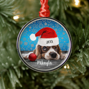 Cocker Spaniel Puppy in Santa Hat Christmas  Metal Tree Decoration