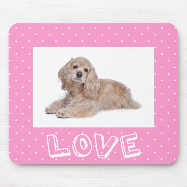 Cocker Spaniel Puppy Love Pink Polka Dot  Mousepad (Front)