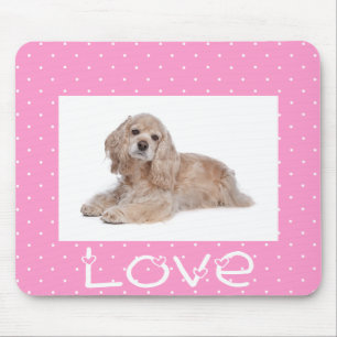 Cocker Spaniel Puppy Love Pink Polka Dot  Mousepad