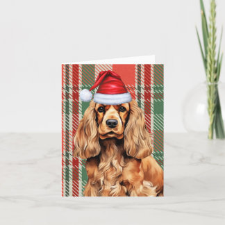 Cocker Spaniel Red and Green Plaid Christmas Holiday Card