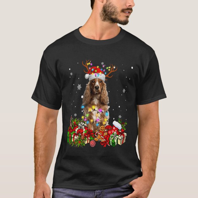 Cocker Spaniel Reindeer Xmas Christmas Dog T-Shirt (Front)