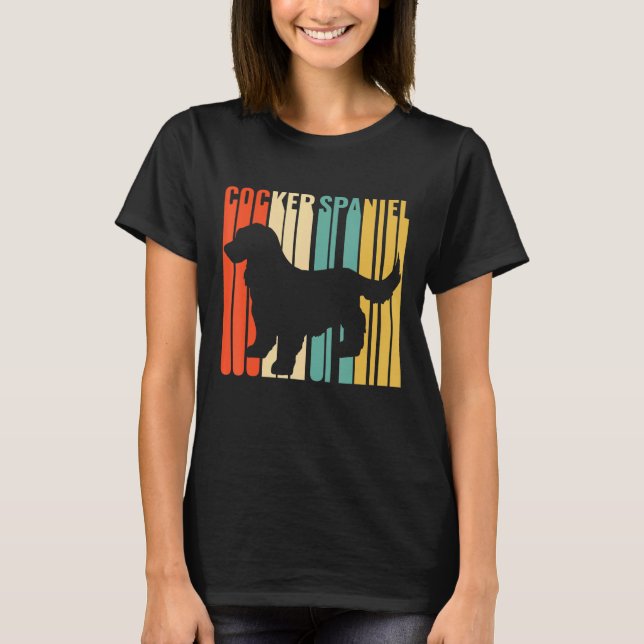 Cocker Spaniel Retro 1970s Dog Silhouette Cocker S T-Shirt (Front)
