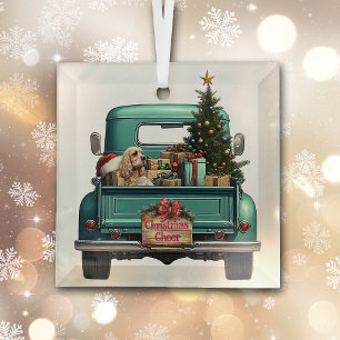 Cocker Spaniel Retro Truck Christmas Glass Tree Decoration