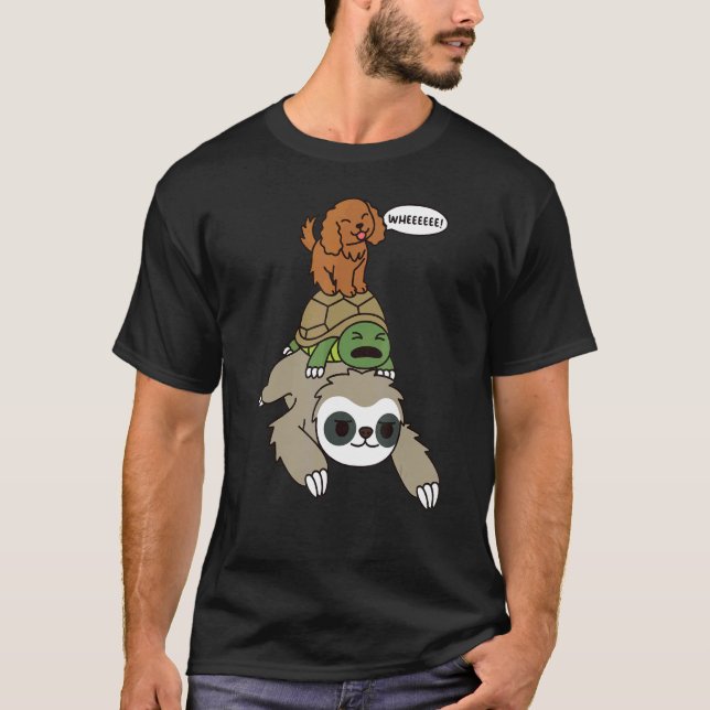 Cocker Spaniel Riding Sloth Tortoise Dog T-Shirt (Front)