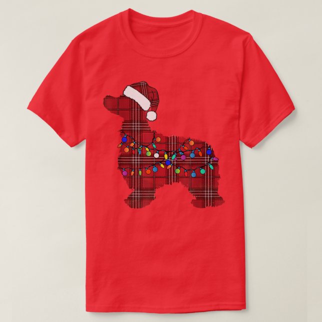 Cocker Spaniel Santa Claus hat fairy lights ugly C T-Shirt (Design Front)