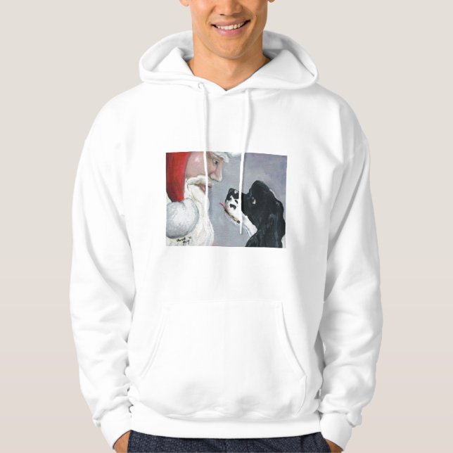 Cocker Spaniel & Santa Dog Art Christmas Hoodie (Front)
