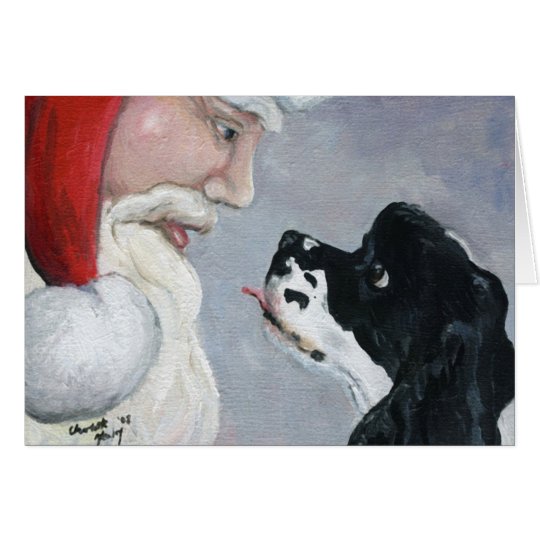 "Cocker Spaniel & Santa" Dog Art Greeting Card