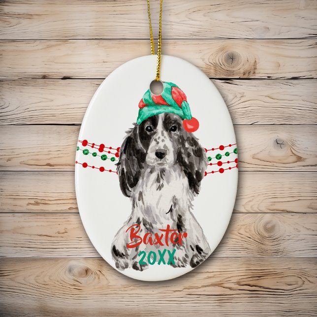 Cocker Spaniel Santa Hat Holiday String Beads Ceramic Tree Decoration (Creator Uploaded)