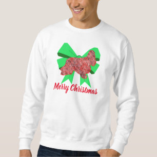 Cocker Spaniel Silhouette Dog &Green Bow Christmas Sweatshirt