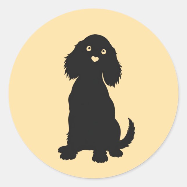 Cocker Spaniel Silhouette with Heart Nose Classic Round Sticker (Front)