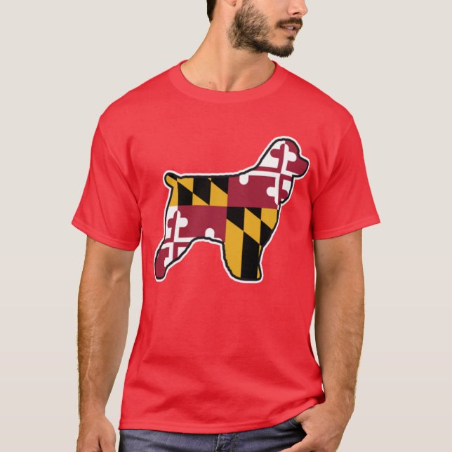 Cocker Spaniel Silhouette with Maryland State Flag T-Shirt (Front)