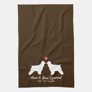 Cocker Spaniel Silhouettes with Heart and Text Tea Towel