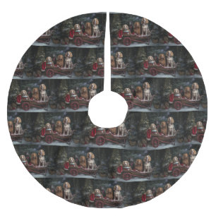 Cocker Spaniel Snowy Sleigh Christmas Decor  Brushed Polyester Tree Skirt