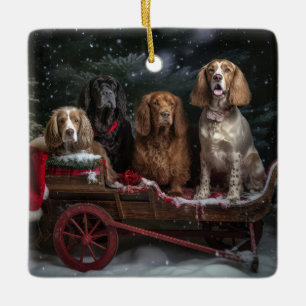 Cocker Spaniel Snowy Sleigh Christmas Decor   Ceramic Ornament