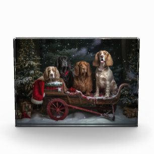 Cocker Spaniel Snowy Sleigh Christmas Decor   Photo Block