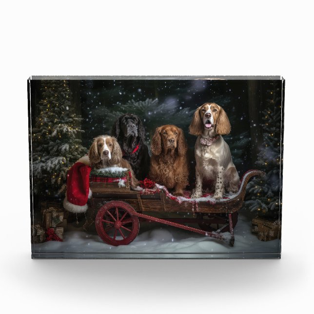 Cocker Spaniel Snowy Sleigh Christmas Decor   Photo Block (Front)