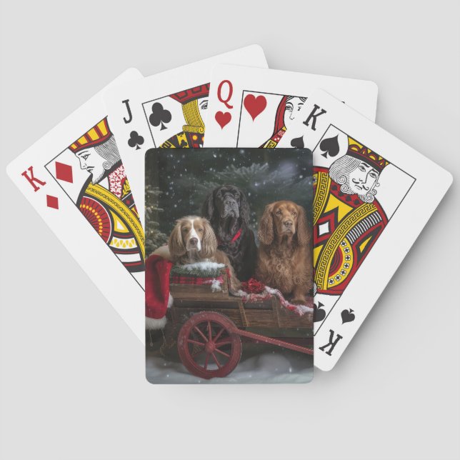 Cocker Spaniel Snowy Sleigh Christmas Decor  Playing Cards (Back)