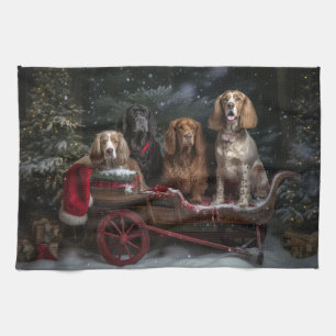 Cocker Spaniel Snowy Sleigh Christmas Decor Tea Towel