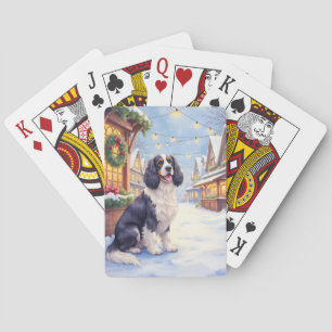 Cocker Spaniel Snowy Village Christmas Art Playing Cards