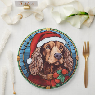 Cocker Spaniel Stained Glass Christmas Paper Plate