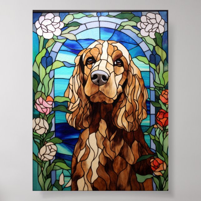 Cocker Spaniel Stained Glass Floral Arch Window Poster (Front)