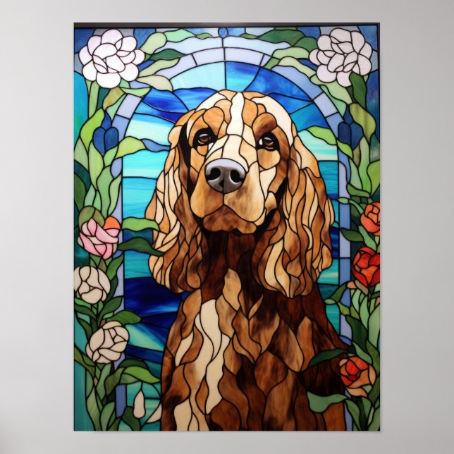 Cocker Spaniel Stained Glass Floral Arch Window Poster (Front)