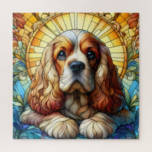 Cocker spaniel vibrant colours Stained glass art Jigsaw Puzzle
