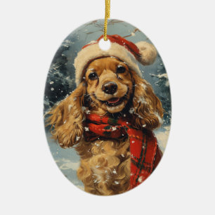 Cocker Spaniel Vintage Christmas  Ceramic Tree Decoration
