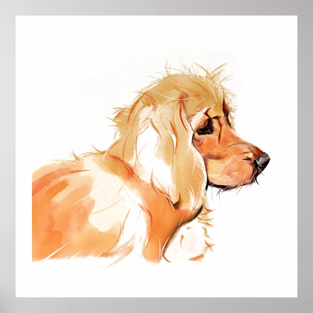 Cocker Spaniel Watercolor Painting, Wall Decor (Front)