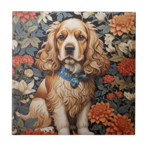 Cocker Spaniel William Morris Inspired Floral Tile