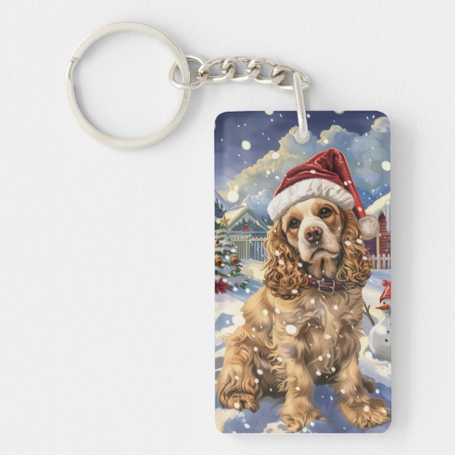 Cocker Spaniel Winter Wonderland Christmas Joy  Key Ring (Front)